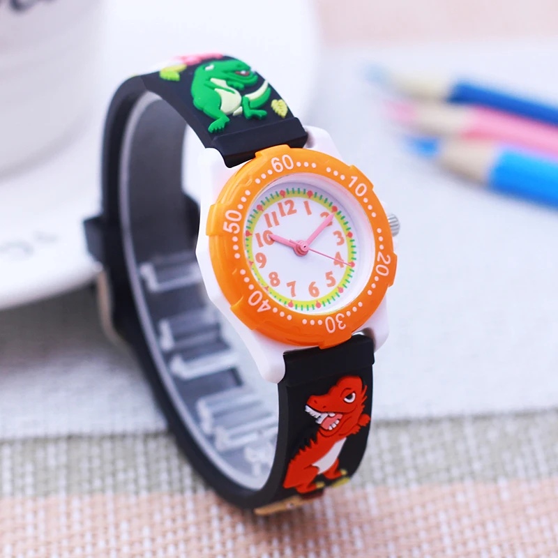 

New Sale Cool Handsome 3D Dinosaur Personality Rotating Dial Children Boys Girls Watches Five Colors For Kids Birthday Gifts