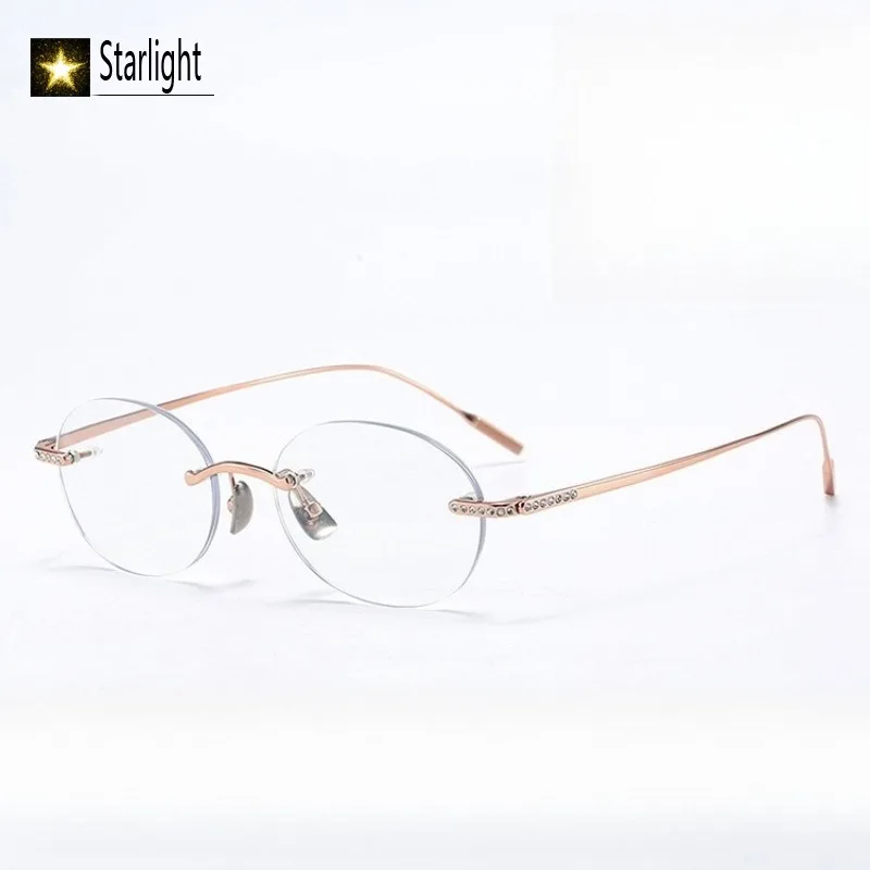

2026 Rimless Anti Blue Light Titanium Golden Glasses Frame Women Eyeglass Frames Woman Reading Eyewear Myopia Prescription 139mm