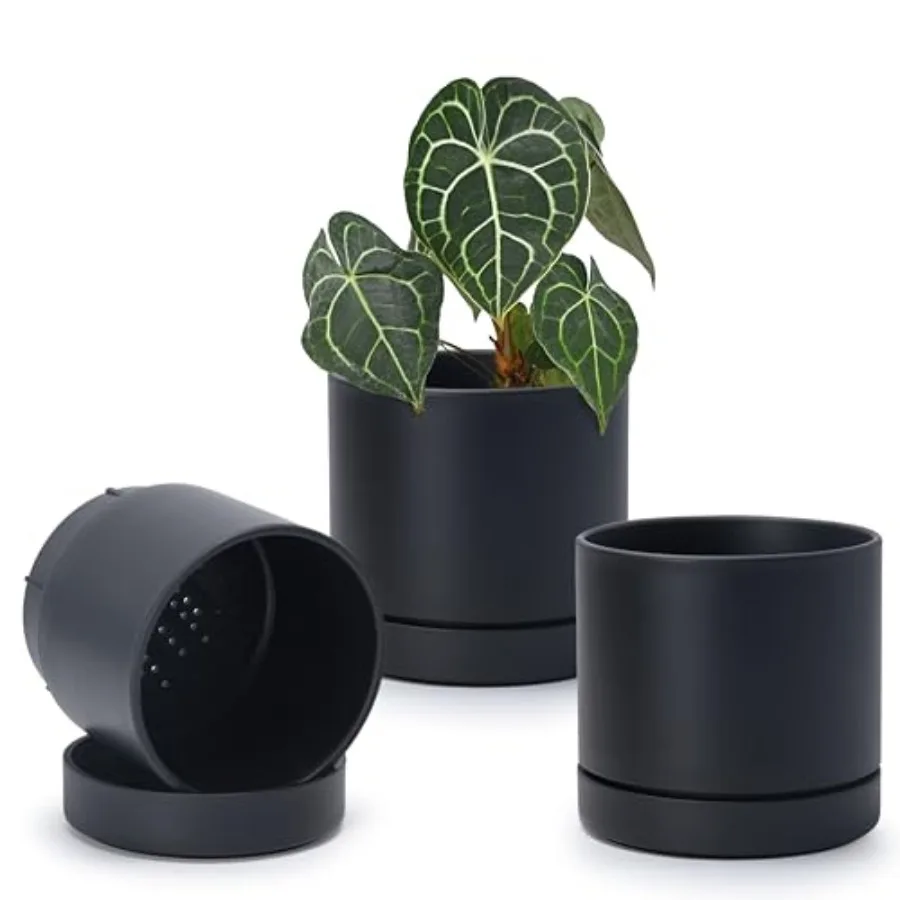 

Набор из 3-х горшков для растений с дренажным отверстием и глубоким поддоном для сбора воды, прямой цилиндрический круглый горшок, 23-C-S-3