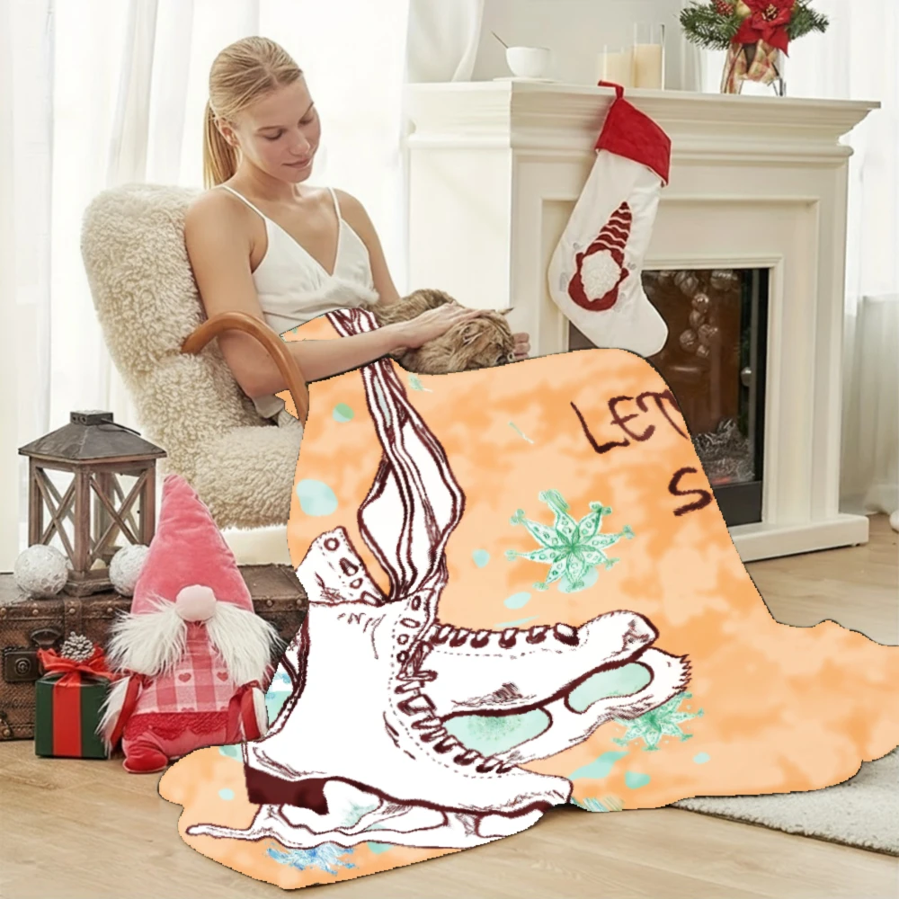 Cute Ice Skate Theme Blanket Throw for Winter Cozy Decor Dorm Room Gift Seasonal Flannel Blanket Bedding view 4