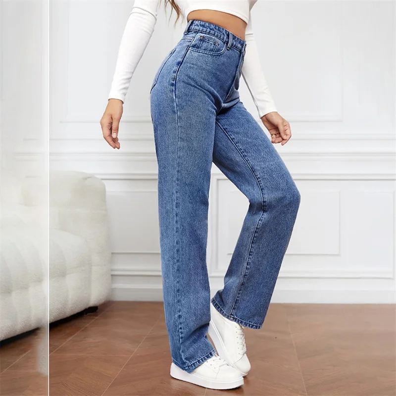 Frauen High Taille Stretch Jeans hose Vintage Straight Jeans Frau bequeme lässige Pendler vielseitige Basic Hose wasch bar