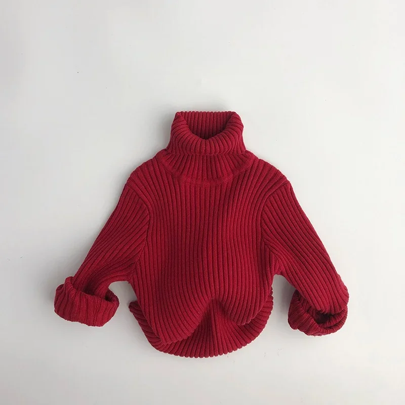 

Christmas Kids Turtleneck Sweater Red Ribbed Knit Unisex Toddler Pullover Warm Winter Infant Jumper Boys Girls Clothes