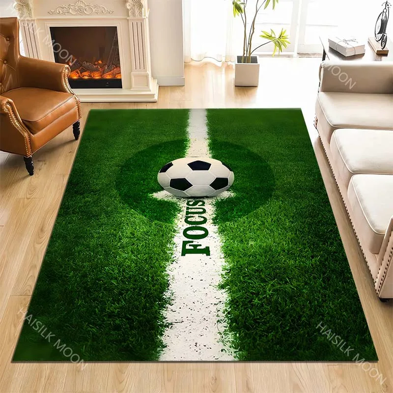 Soccer ball focus on field Print Carpet Rug for Living Room Bedroom Sofa Doormat Home Decor Non-slip Floor Mat