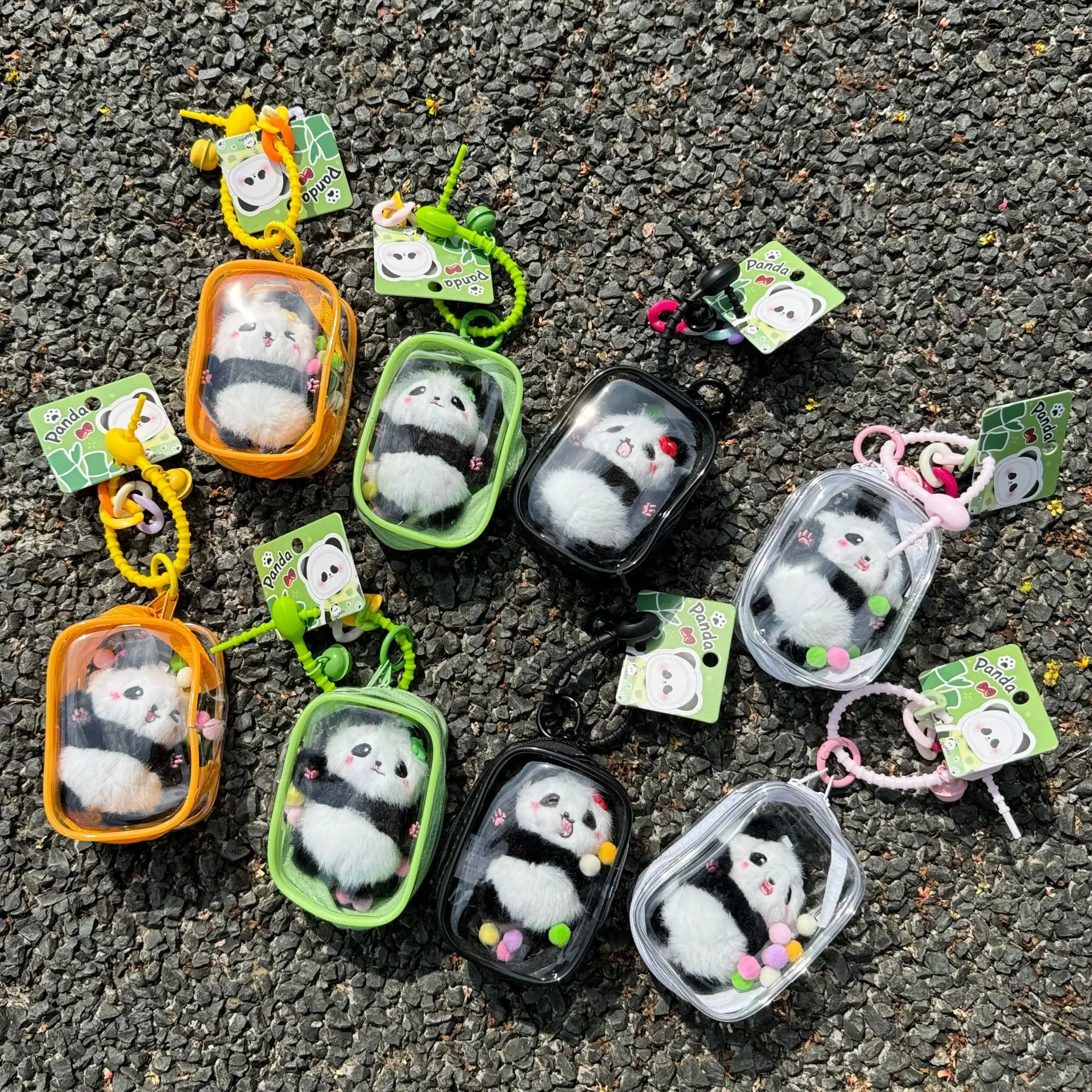 Cute Transparent Panda Bag Keychain Pendant Plush Toy Animal Keyring Backpack Car Hanging Doll Accessories Ornament Gifts