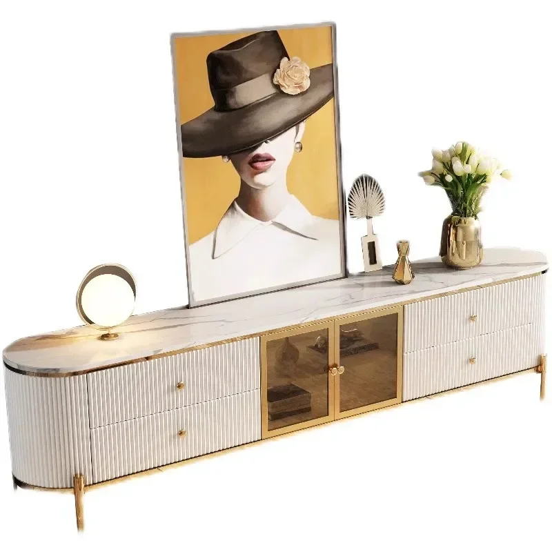 

Coffee table TV cabinet combination high-end paint marble TV cabinet light luxury rock slab floor cabinet