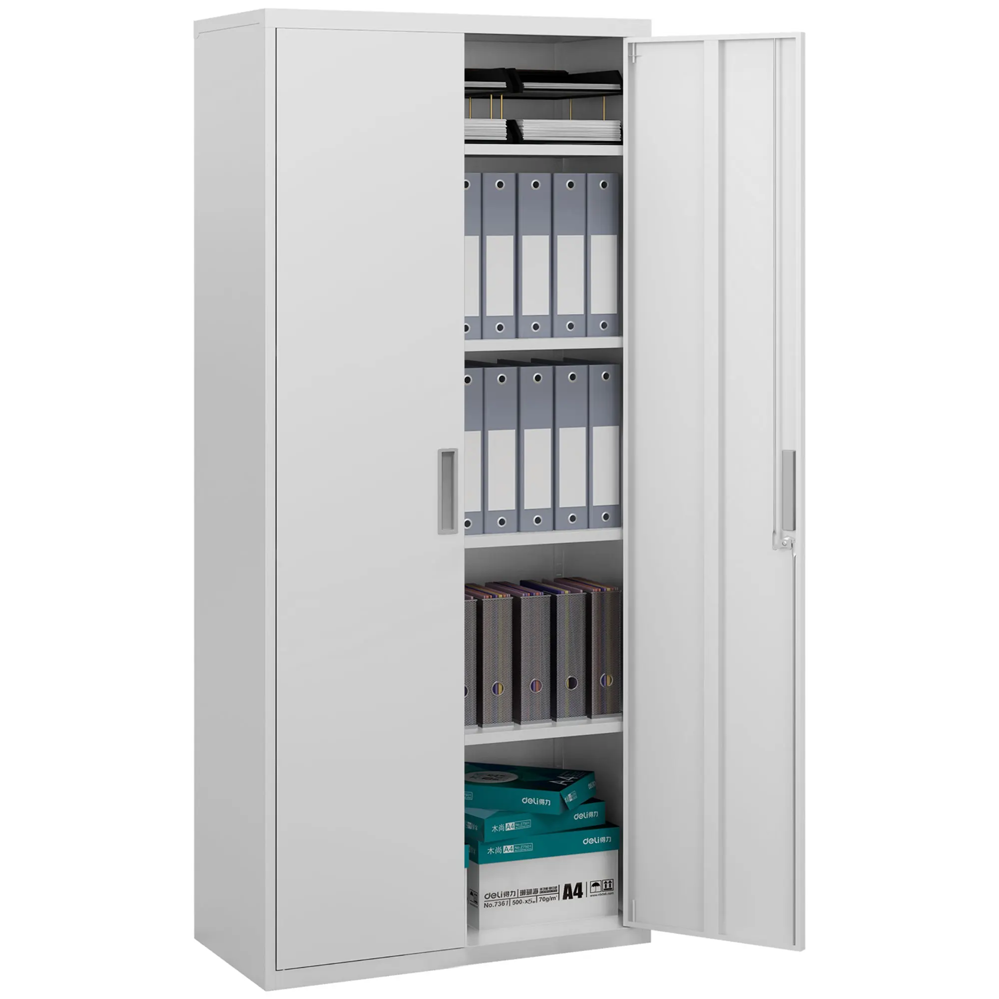 Archivador con Llave Estantes Ajustable Armario Archivador Metálico para Oficina Estudio Salón 80x40x180 cm Blanco