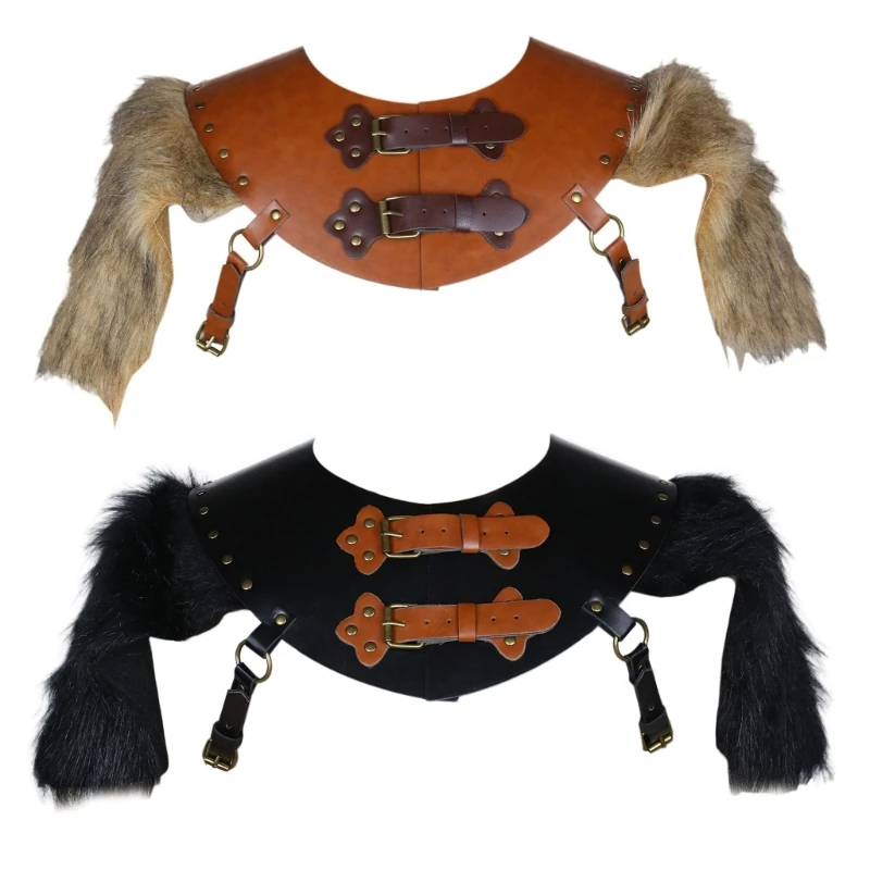 Medieval Shoulder Guard with Leather Collar Shawl for Men, Medieval Leather Collar Shoulder Guard Costume Decoration DXAA