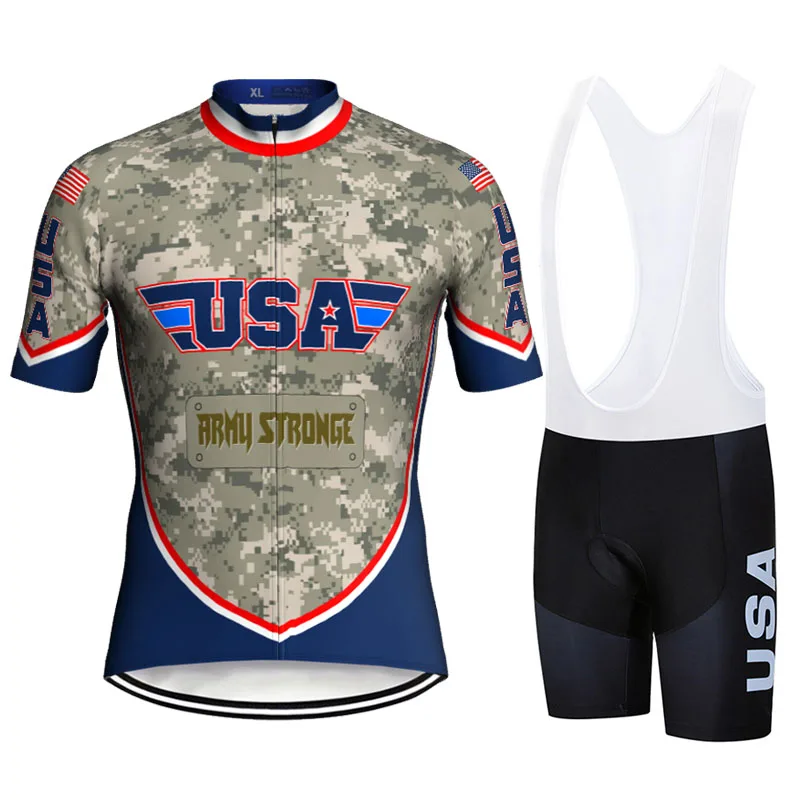 

USA Cycling Jersey Set, Short Sleeve Bib, Mountain Bicycle Sweater, Uniform Jacket, Sport Suit Clothes, Summer