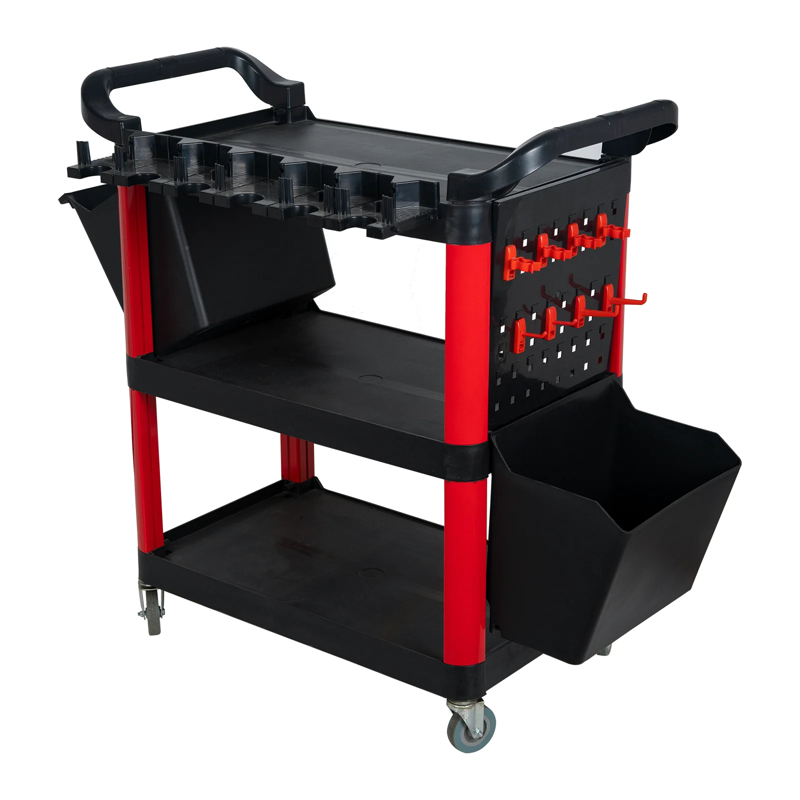 High-Capacity Multi-Purpose Plastic Utility Cart for Cleaning Storage, Ideal for Hotel Car Care Shop Use