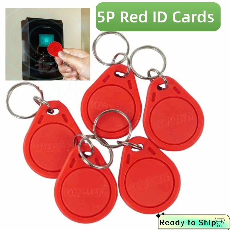 5x แท็ก RFID สีแดง รูปทรงพวงกุญแจ - 125Khz แบบอ่านอย่างเดียว สำหรับควบคุมการเข้าออกด้วยบัตรประจำตัว, ควบคุมเวลาและการเข้าร่วม, ควบคุมที่จอดรถ