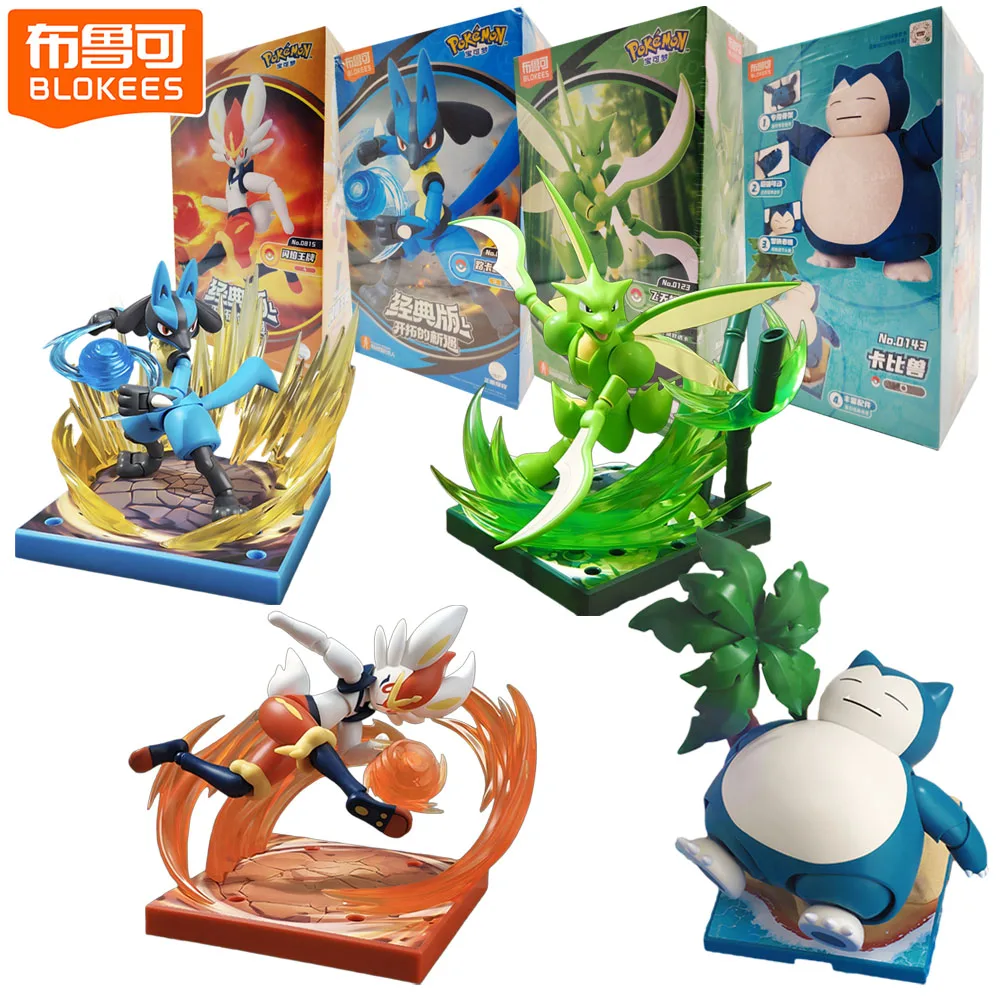 

Offcial Blokees Pokemon Action Figure Snorlax Lucario Assemble Designs Scyther Model Decor Anime Collectable Toys Gifts for Boys