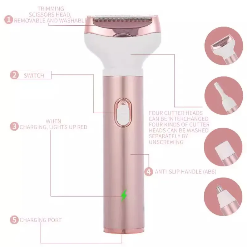 2023 new women's shaver 4-in-1 portable electric eyebrow trimmer, armpit hair and leg hair removal