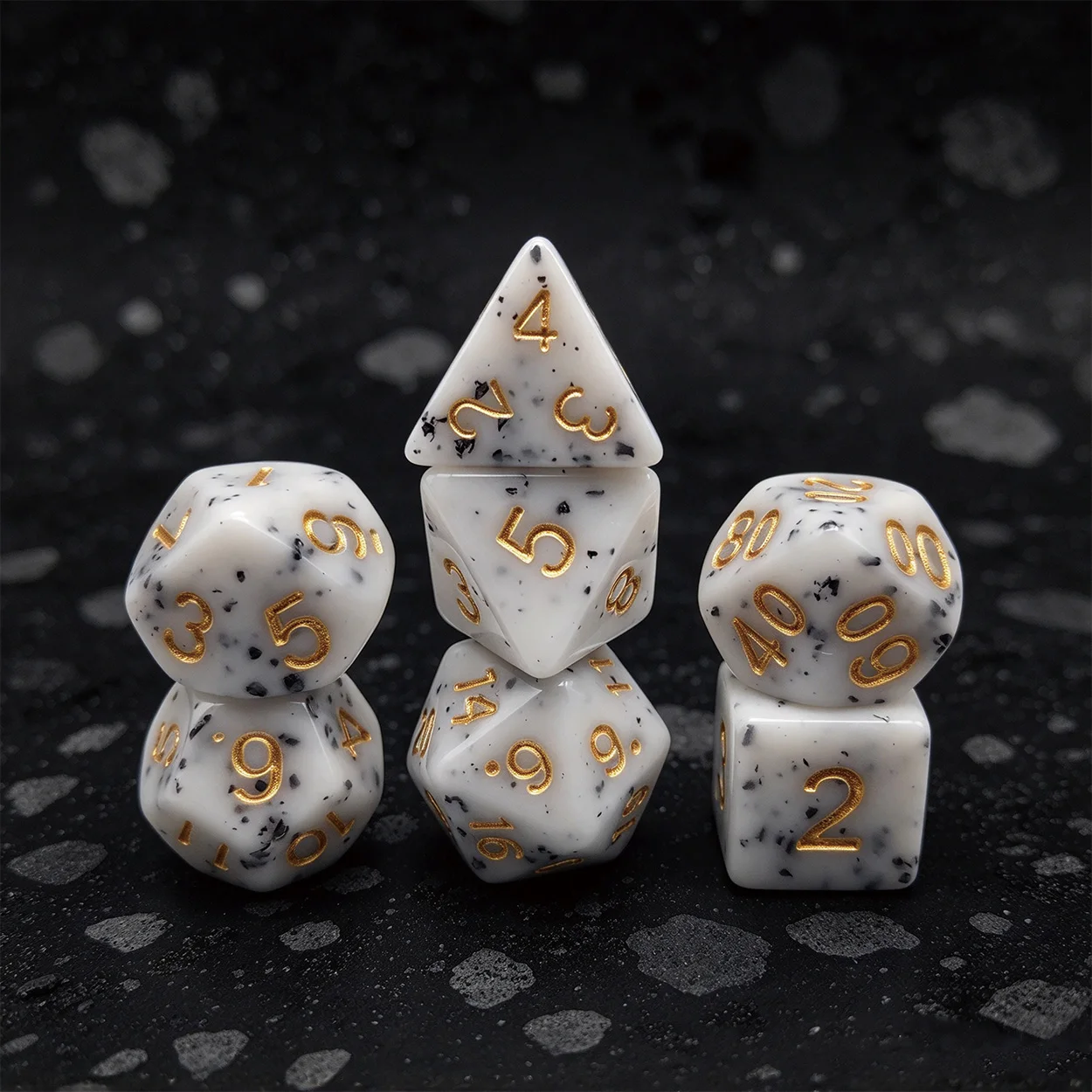 7Pcs White Black Speckled Polyhedral Dice, Christmas Halloween Gift for Table Game Players