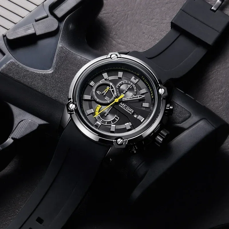 Reloj MEGIR a la moda para hombre, cronógrafo de lujo de marca superior, relojes deportivos impermeables para hombre, reloj de pulsera militar con fecha automática de silicona