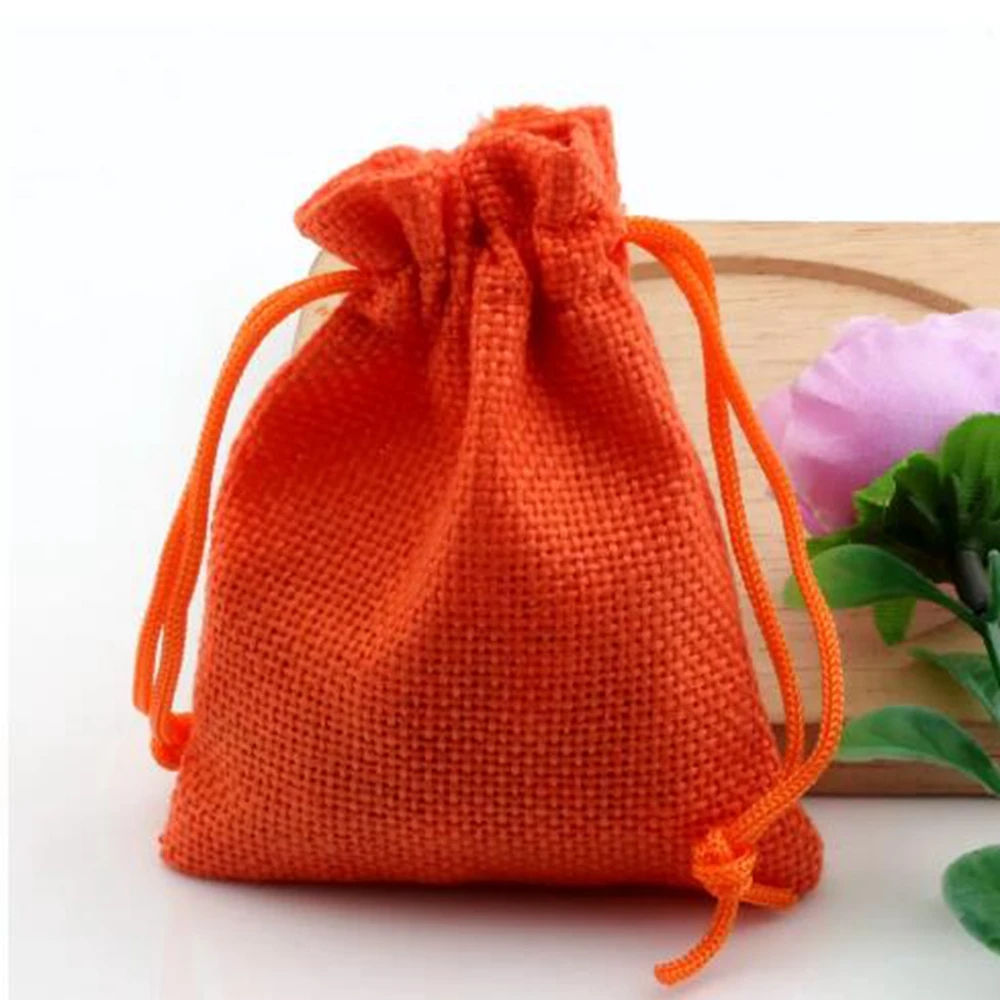 

50Pcs Linen Fabric Drawstring Bags Candy Jewelry Gift Pouches Burlap Jute Bags 7x9cm