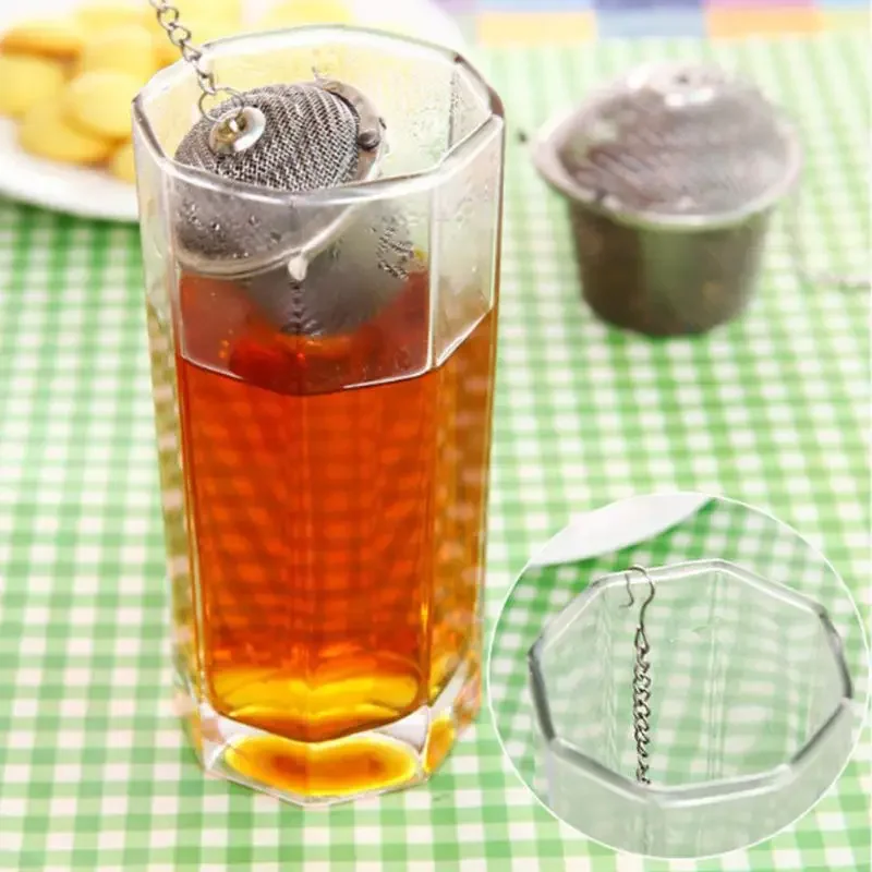 Kitchen Stainer With Chain Spice Tea Coffee Spice Soup Herbal Sieve Infuser Reusable Stainless Steel Seasoning Bag Ball Filters