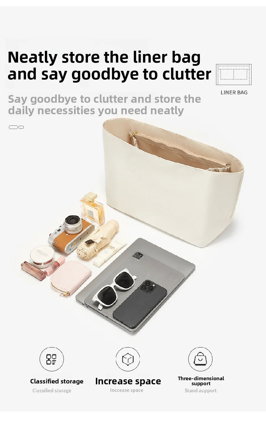 Bag Organizer Insert  For Goyard Tote Bag Lightweight Bag Insert Storage Waterproof Dupont Paper Bag Support Bag Accessories