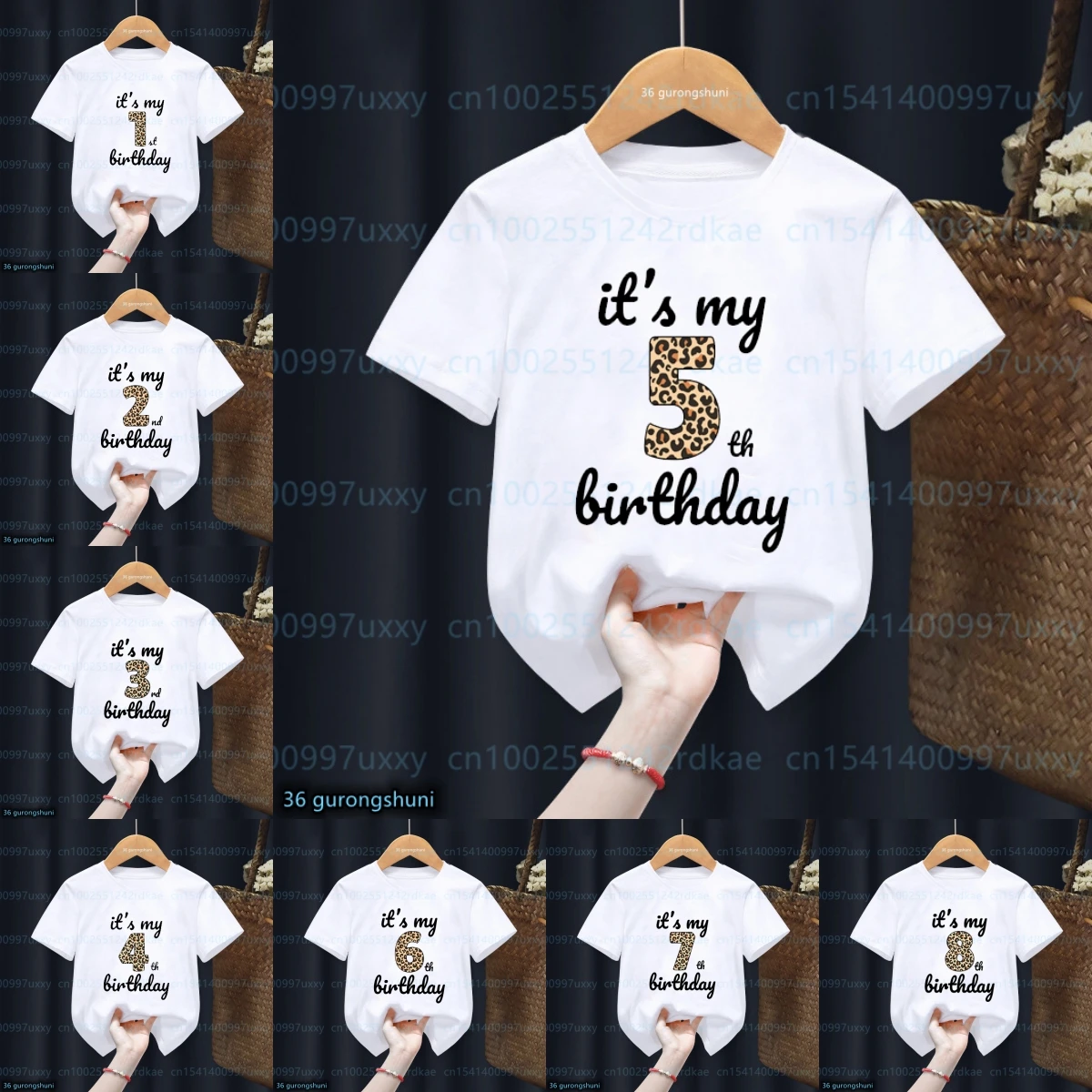 

It's my 1-10th birthday Leopard Print number t shirt Kid clothe boys girls t-shirt short sleeve harajuku tees tops Custom Name