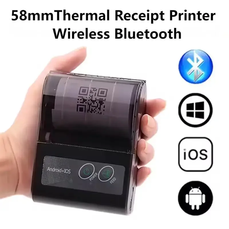 

58mm Thermal Receipt Printer Portable Wireless Bluetooth HD Printing LOGO Picture Word Symbol QR Code for Supermarket Restaurant