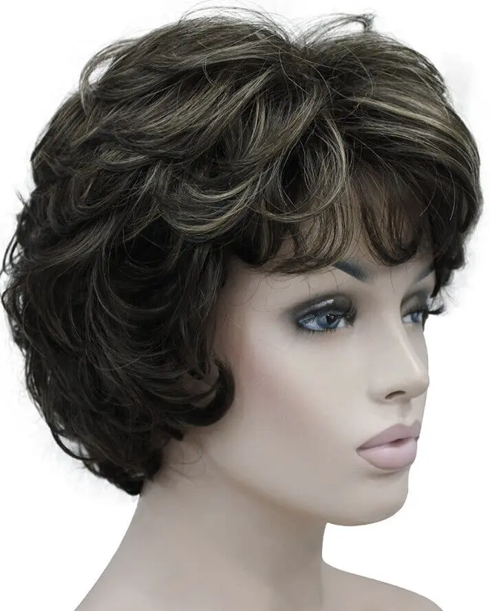 Lydell Womens Short Curly Wavy Wig Synthetic Hair Full Wig 6”