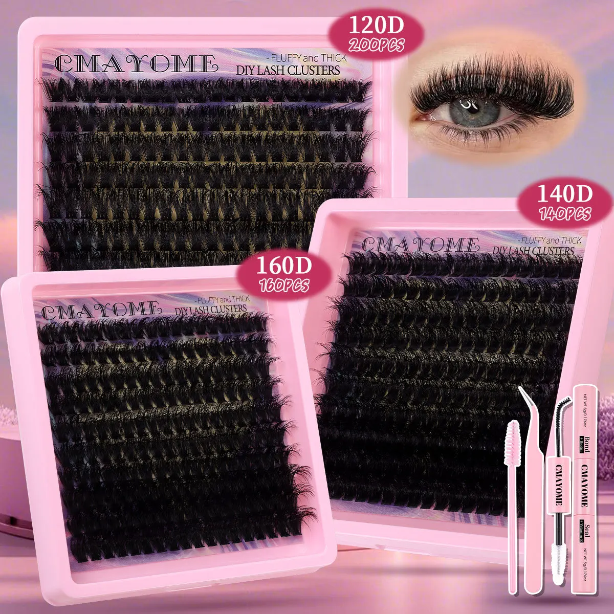 

Набор для самостоятельного наращивания ресниц DIY: сегментированные D-образные натуральные утолщенные портативные пучки