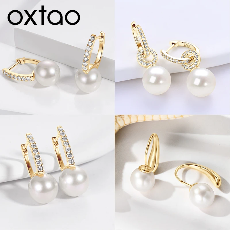 

OXTAO White Natural Freshwater Pearl Earrings for Women 925 Sterling Silver Piercing Earrings 2025 Trend Jewelry Gift Korean