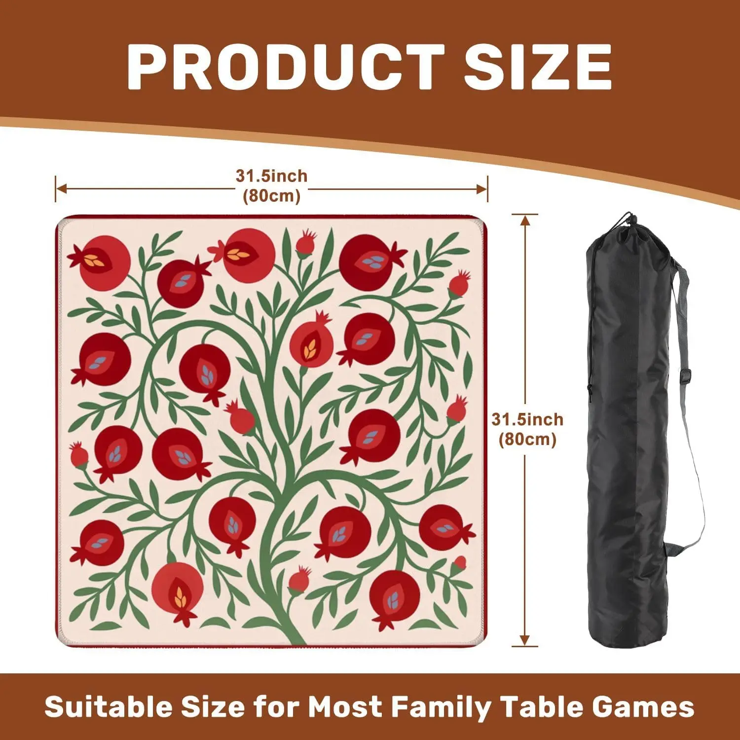 Folding 31.5 inch Non Slip Noise Reducing Mahjong Mat with Carrying Bag for Card Games Poker Dominoes Portable Folk Art Design