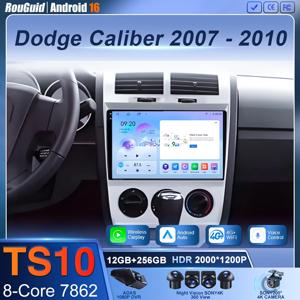 AUTO CPU Android 16 For Dodge Caliber 2007 - 2010 Autoradio GPS Navigation 5G wifi BT Car Multimedia Player Carplay No 2din DVD