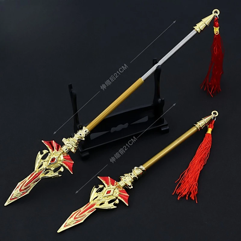 27,5 cm/10,82 cala DL Anime urządzenia peryferyjne złoty smok król Lance wersja teleskopowa metalowe modele broni ozdoba na biurko zabawki prezenty