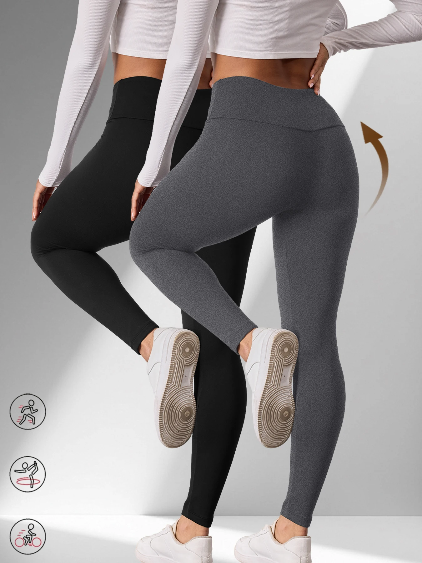 

Комплект из 2 женских леггинсов с высокой талией — супермягкая ткань с эффектом коррекции живота, идеально подходит для занятий йогой, бега и домашних занятий.