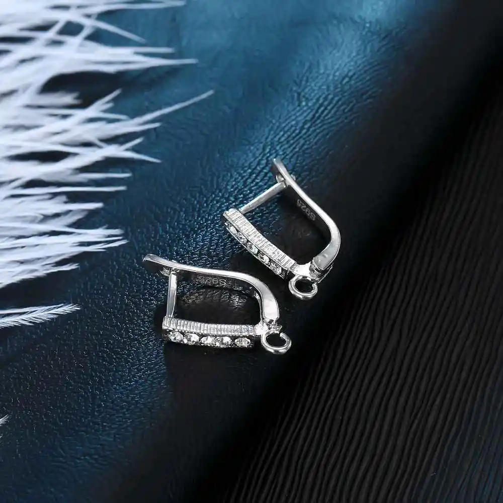 Wholesale Price Shiny CZ Austrian Crystal 925 Stamp Silver Color Hoop Earring Findings for DIY Jewelry Making Components