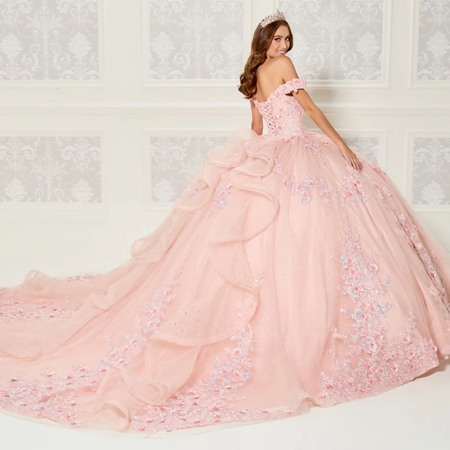 Lorencia rosa Quince anera Kleider 2023 von der Schulter Tüll Applikationen Ballkleid Bitthday Party kleid süße Roben de Ball yqd21