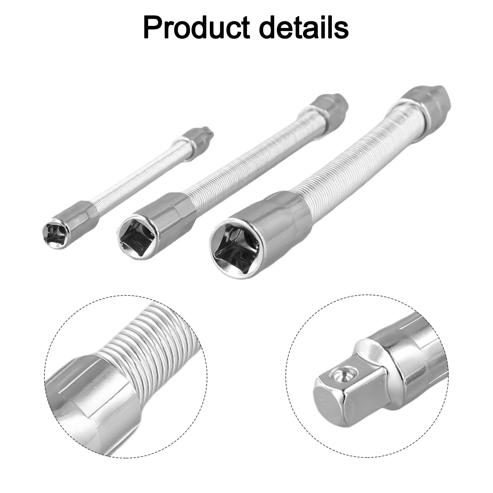 Silver 3pcs Flexible Socket Extension Bar Kit 145mm 205mm 250mm Bendable Shaft For Socket Wrench Auto Mechanical Maintenance