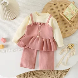 Children's Clothing Sets Fake Two Strap Knit Top + Straight-leg Pants Winter Knit Sweater for Children Clothes Outfit Set