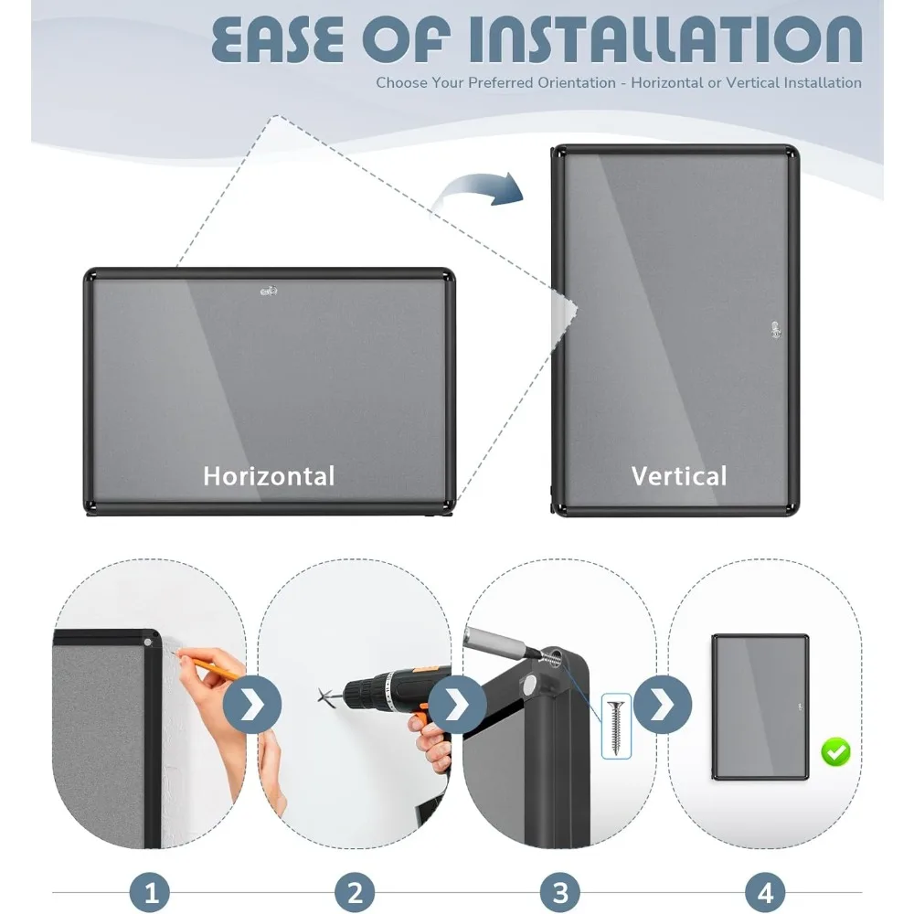 36x24 Lockable Bulletin Board, Shatterproof Felt Pin Board for Office School Home Business Security