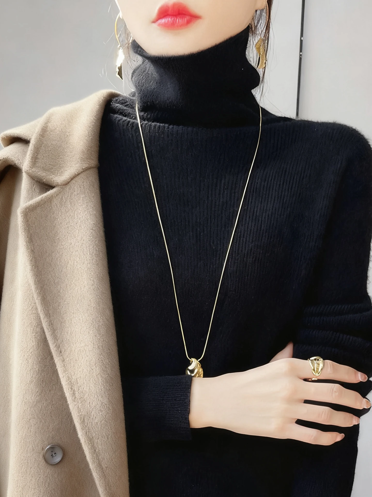 

Вязаный свитер Ele High Ne Sl с воротником-стойкой, облегающий, универсальный, мягкий, теплый, осенне-зимний, цветной