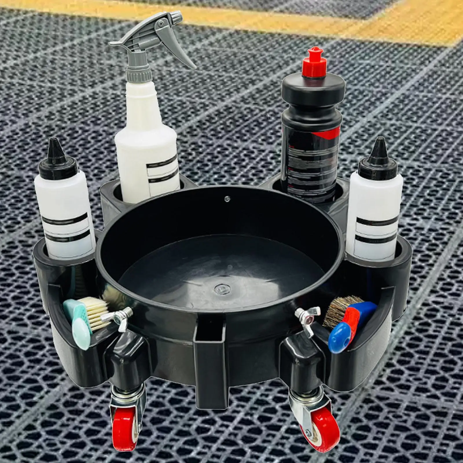 Black Plastic Bucket Dolly Car Wash Accessories Multipurpose Rolling Cart for Construction and Home