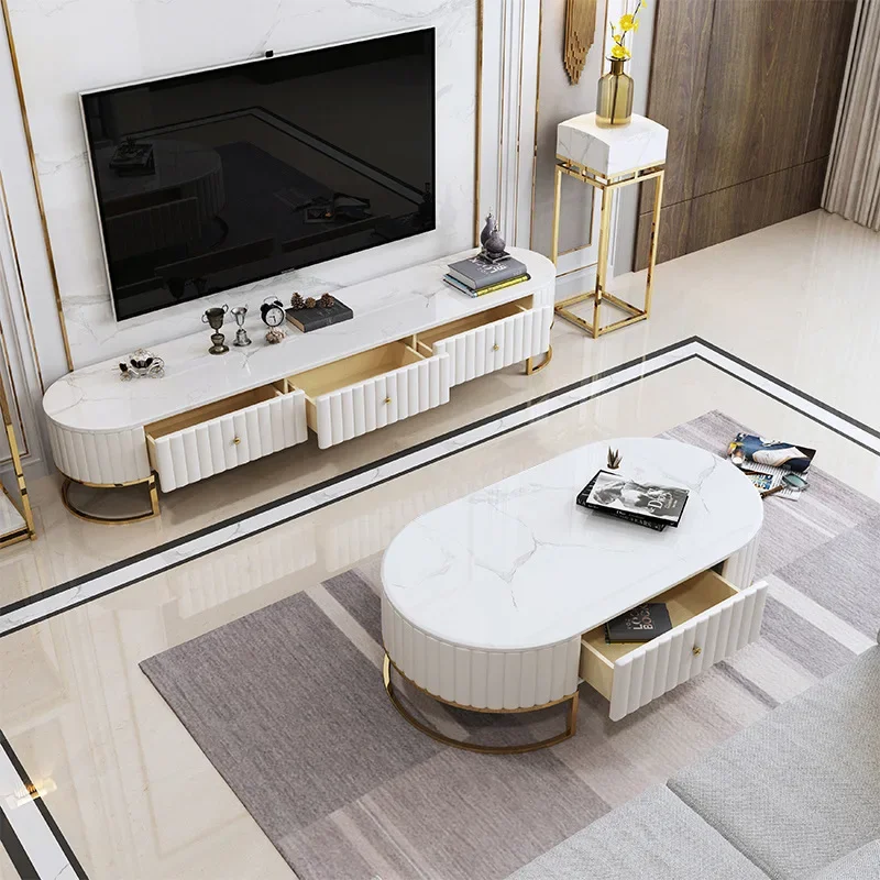 

For Light Luxury Minimalist Microfiber Leather TV Cabinet With Rounded Marble Corners Thorny Edges For Living Room