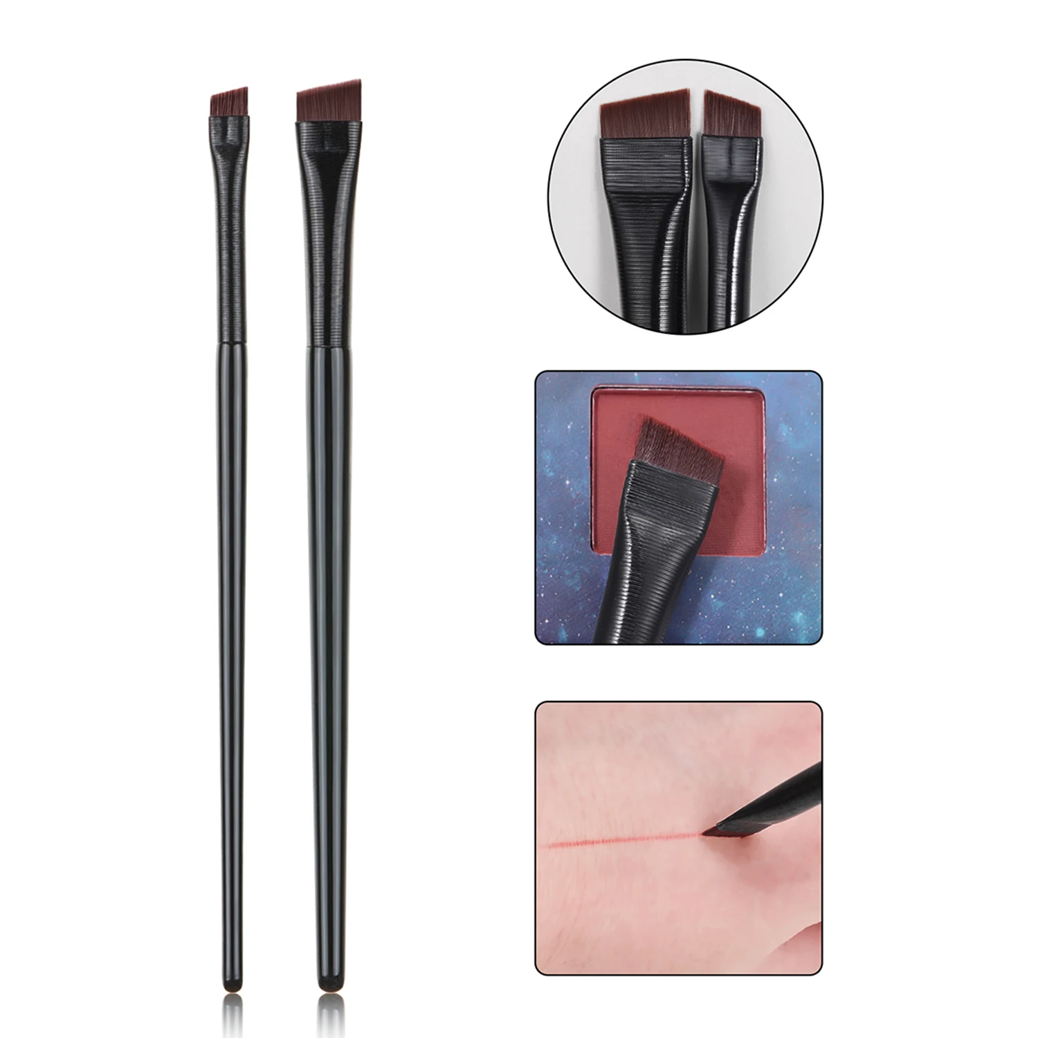 Zestaw pędzli do makijażu 2 szt., pędzel do eyelinera z ostrzem, precyzyjny pędzel do brwi z ukośną główką, pędzel do konturowania ust, ultracienki pędzel do cieni do powiek.