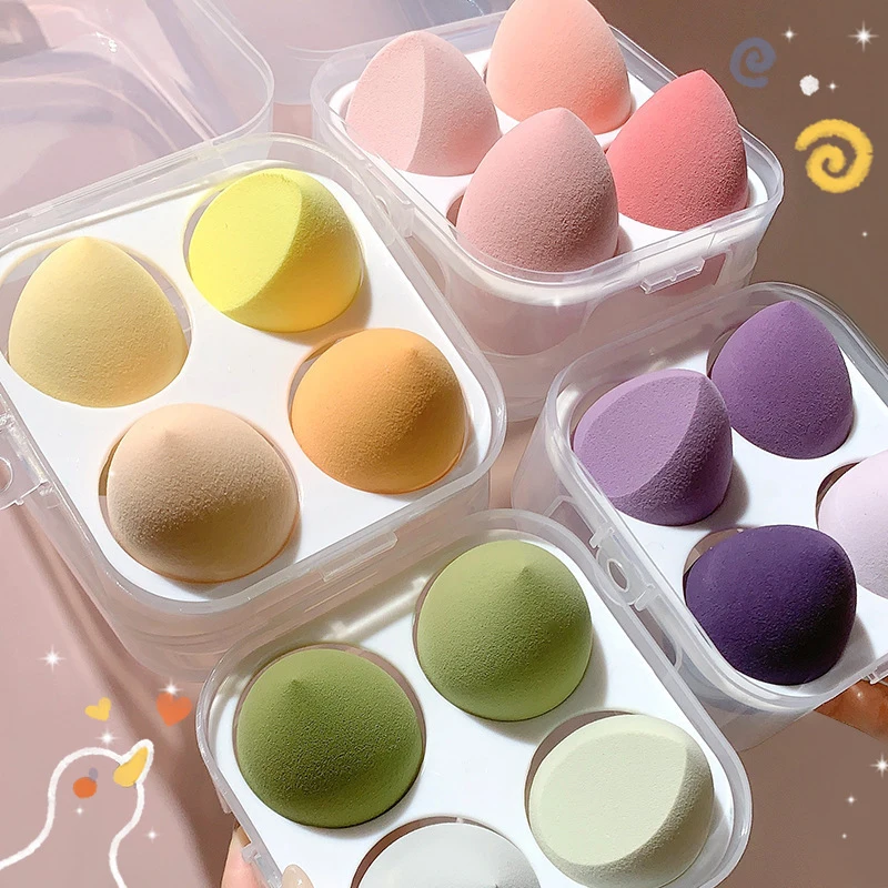 4 Pieces/box Of New Cosmetics Puff Makeup Sponge And Storage Box Foundation Make-up Powder Sponge Makeup Brush Beauty Tools