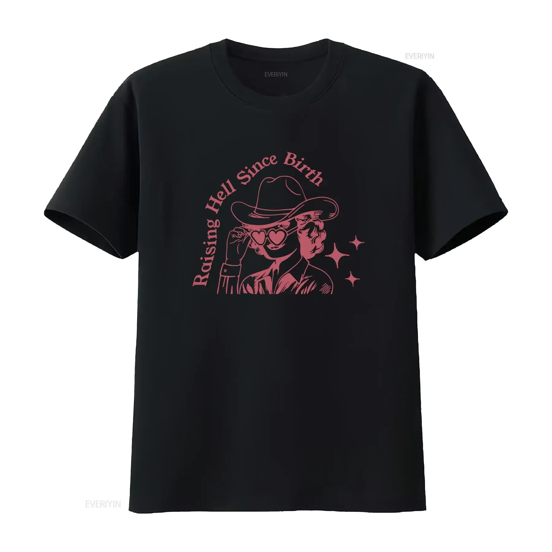 Vintage Gothic Western Cowboy Skull Raising Hell Since Birth Slogan Print Casual Streetwear T Shirt vintage Washed Soft graphic
