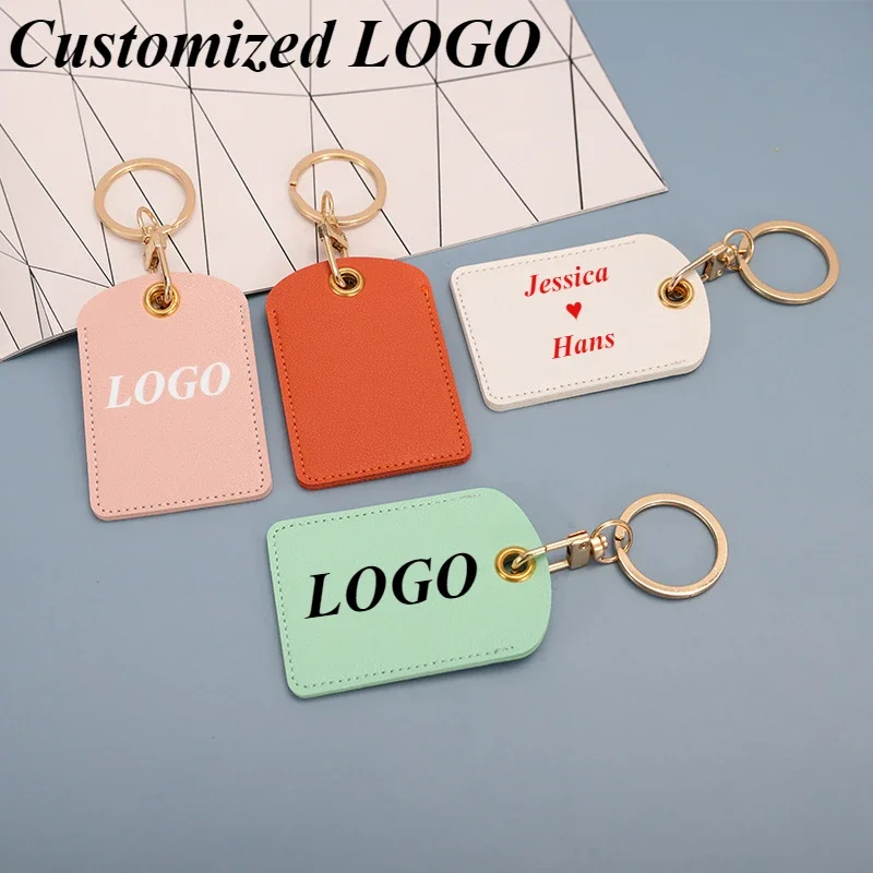 

Custom Logo Fashion Colour Leather Keychain Card Cover Key Chain Laser Engrave Personalize Keyring Men and Women Gift Wholesale