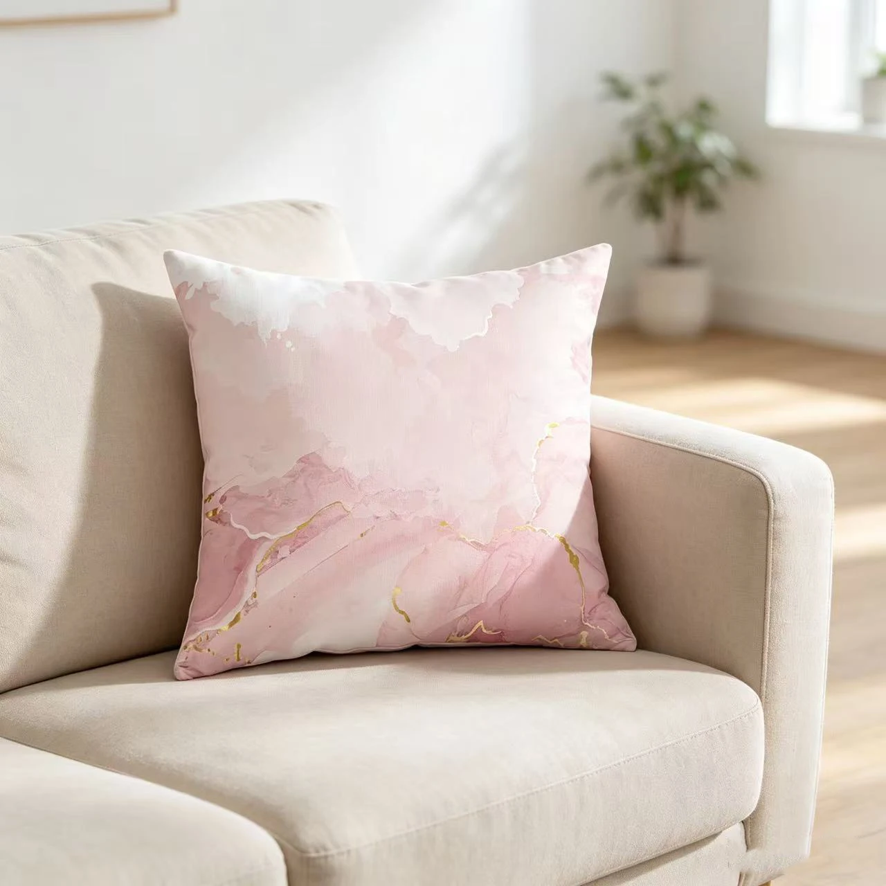 Blush Pink Geometric Feather Throw Pillow Case Decorative Pillowcase Living Room Sofa Office Seat Cushion Cover Home Gift Decor