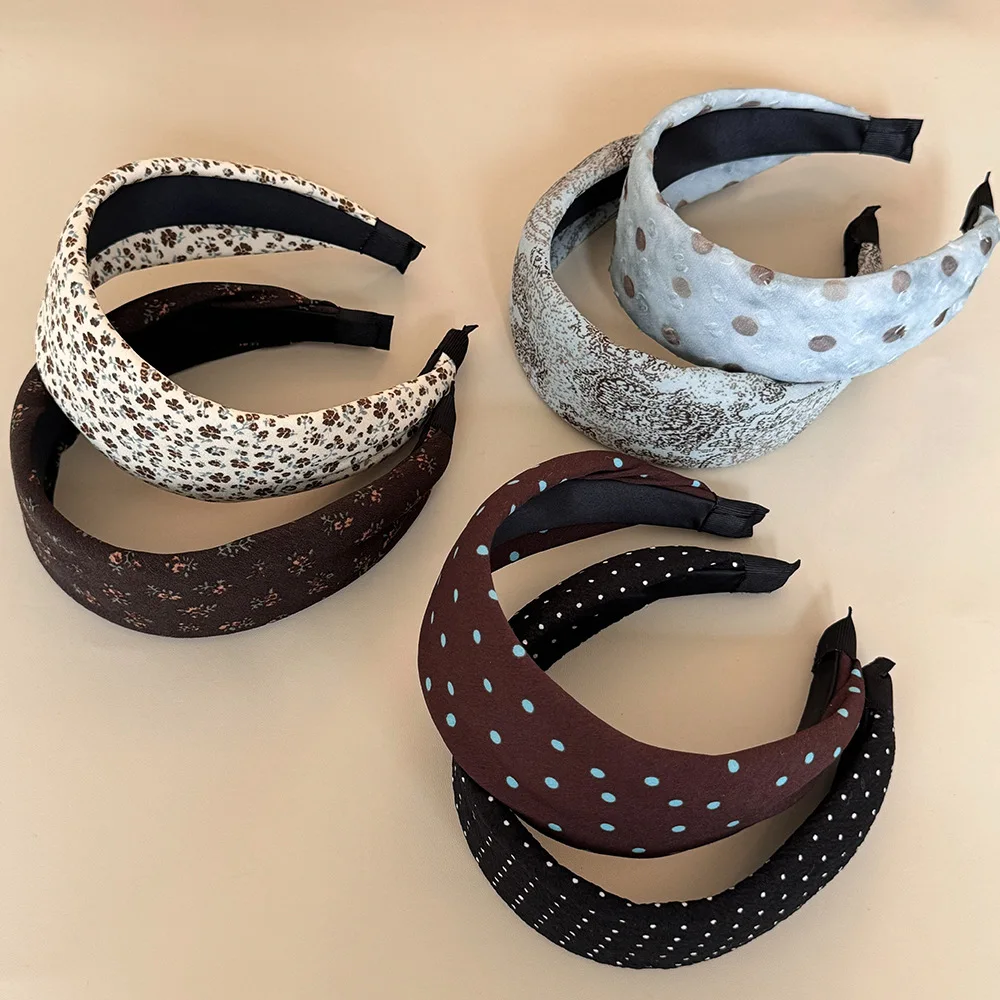 Vintage Floral Polka Dot Fabric autumn hair accessories girls hairbands Women Padded Non Slip Daily Headwear