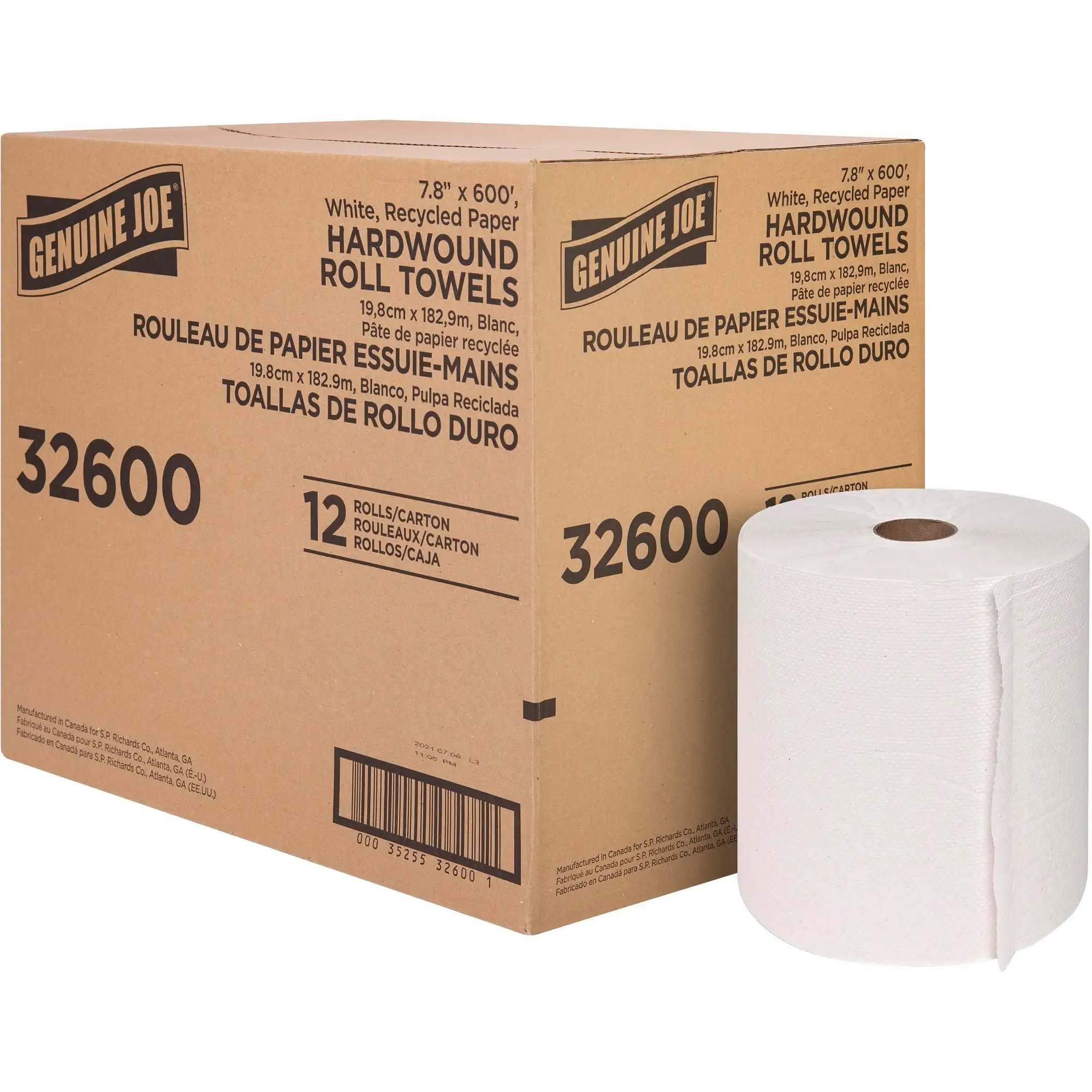 

Genuine Joe Hardwound Roll Paper Towels - 12 X 600 ft - White - Paper - Absorbent - for Restroom - 1/ Carton