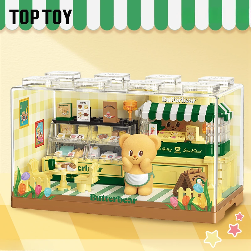 TOPTOY Building Blocks Butter Bear Box Dessert Shop Assembly Educational Toys Cute Model Desktop Ornaments Collection Gift