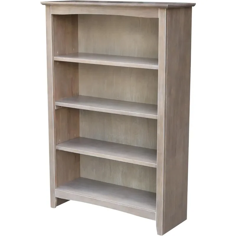 

Traditiona 48" Shaker Bookcase, Solid Hardwood for Office, Kids Room, Living Room,Washed Gray Taupe