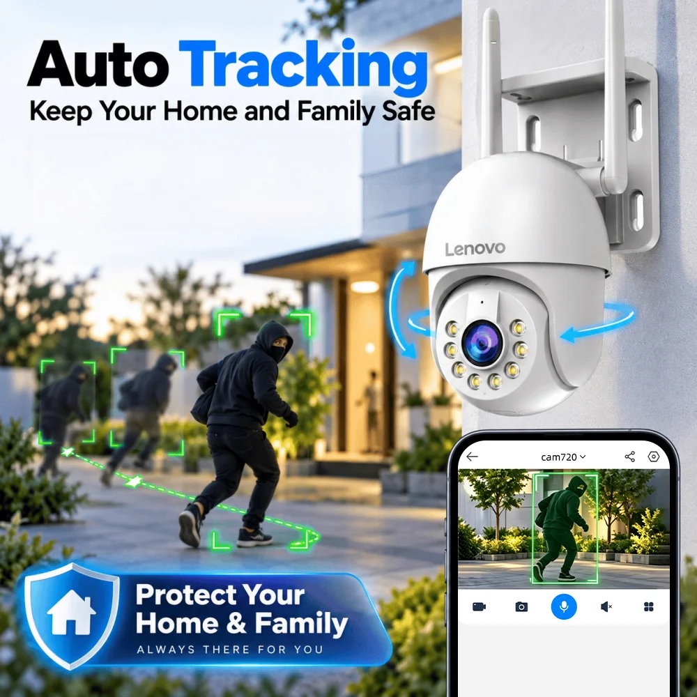 Lenovo 5MP 5G Wifi IP Camera Outdoor Security Camera Auto Tracking Color Night Vision Two-way Audio CCTV Video Surveillance Cam