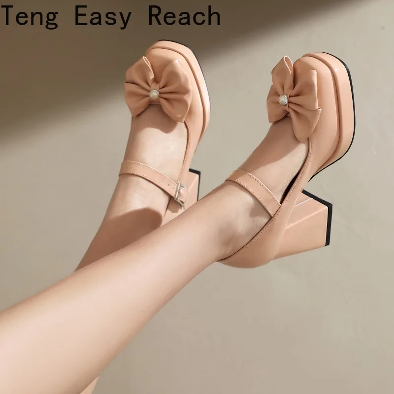 2024 Lady Mary James Heels Platform Shoes Spring Fashion Bow Party Platform Heels Cosplay Lolita ShoesBlack Apricot