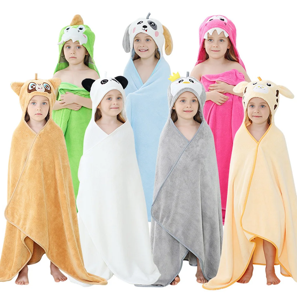 Household Hotel Portable Children Chinlon Bath Towel Pool Party Water Absorbent Cartoon Adorable Bathrobe Ponchos